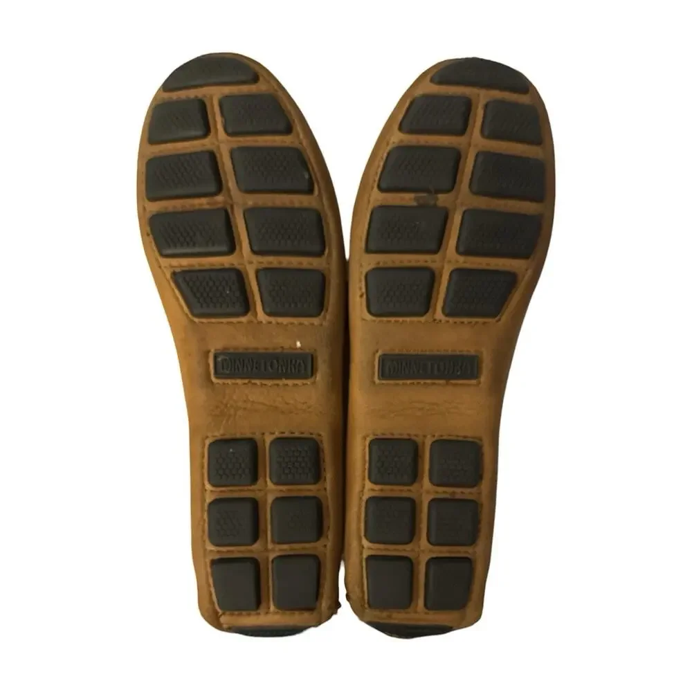 Minnetonka Moosehide Leather Moccasin Driving Knob Nub Tan Oil Rubbed Mens 10